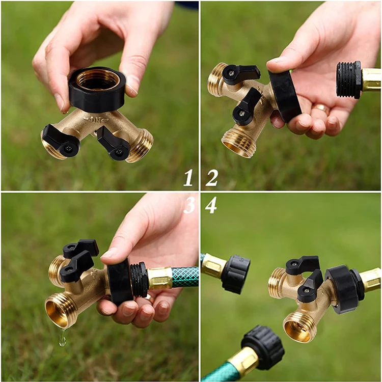 Garden Hose Splitter 2 Way Heavy Duty Connector Brass Garden Hose Adapter  Y shaped hose connector