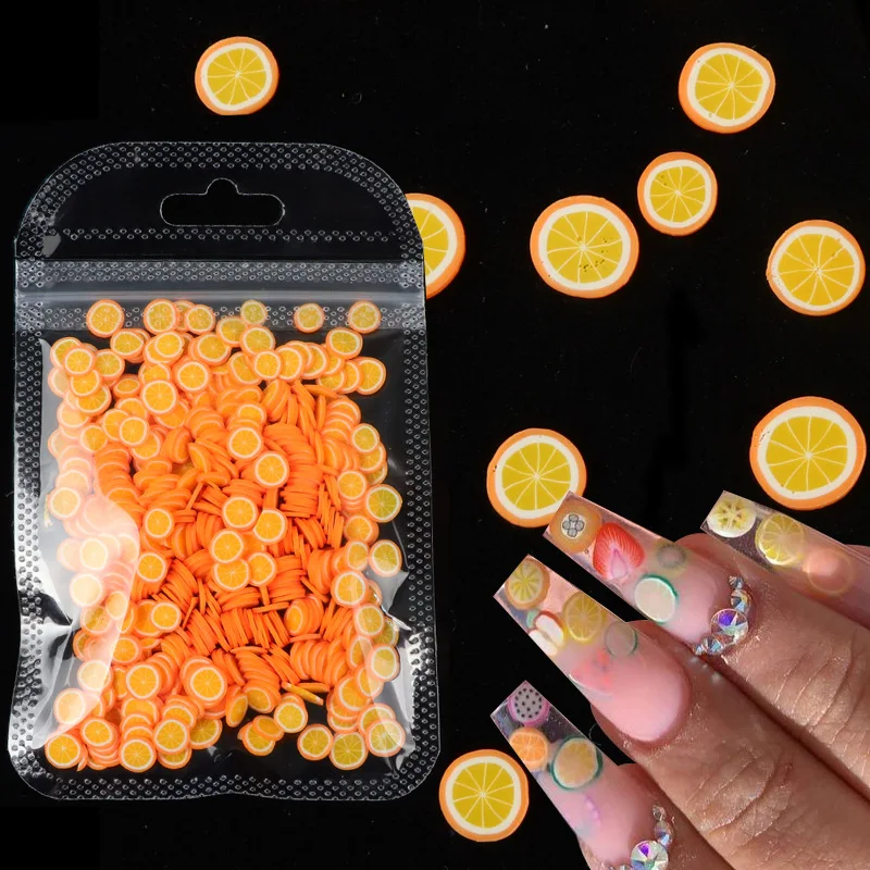 Summer 3D Strawberry Orange Nail Fruit Slices Sticker Polymer Charms For Nails Art