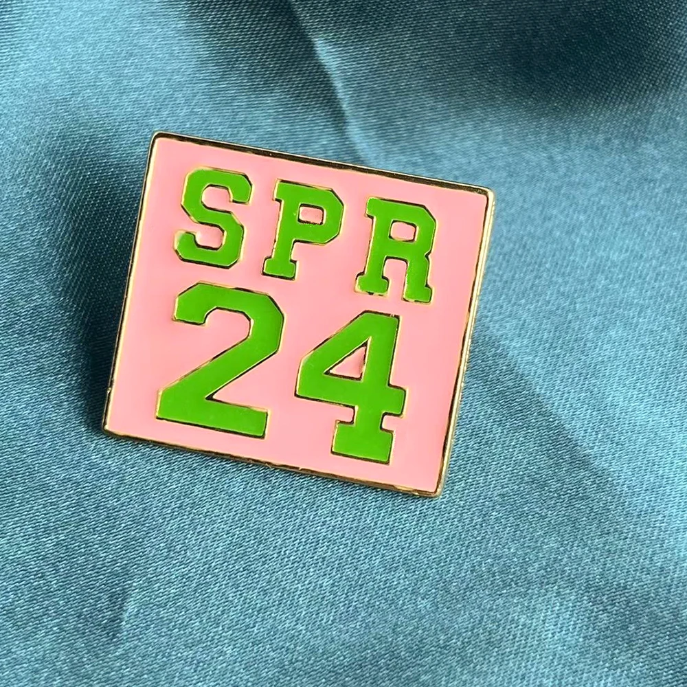 Greek Sorority Delta Aka Green And Pink Spring 24 Brooch Square Red And White SPR 24 FALL 24 Lapel Pin