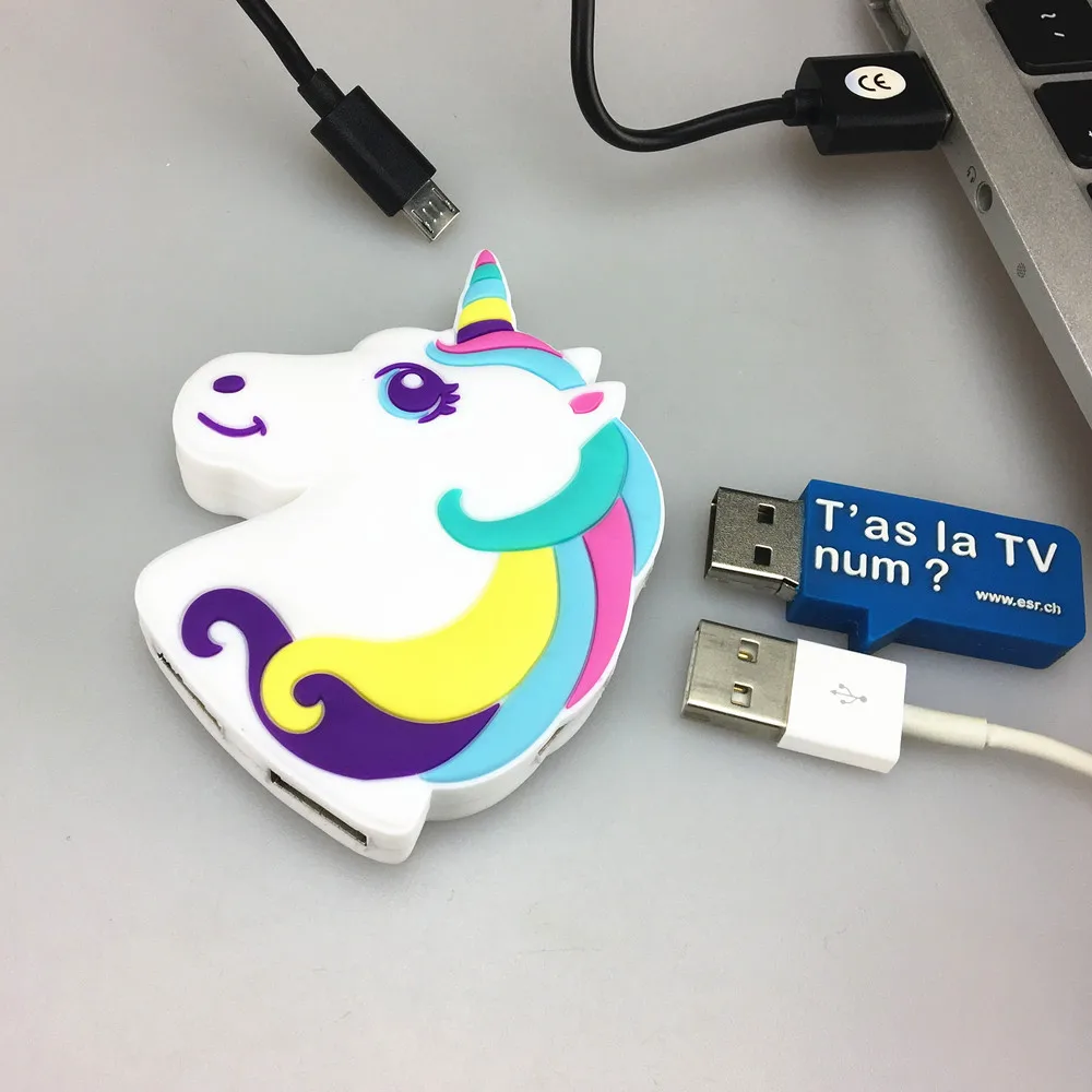 Cute Unicorn 4 Ports USB 2.0 HUB Docking Station Data Transfer Expander for USB Drives, Card Readers