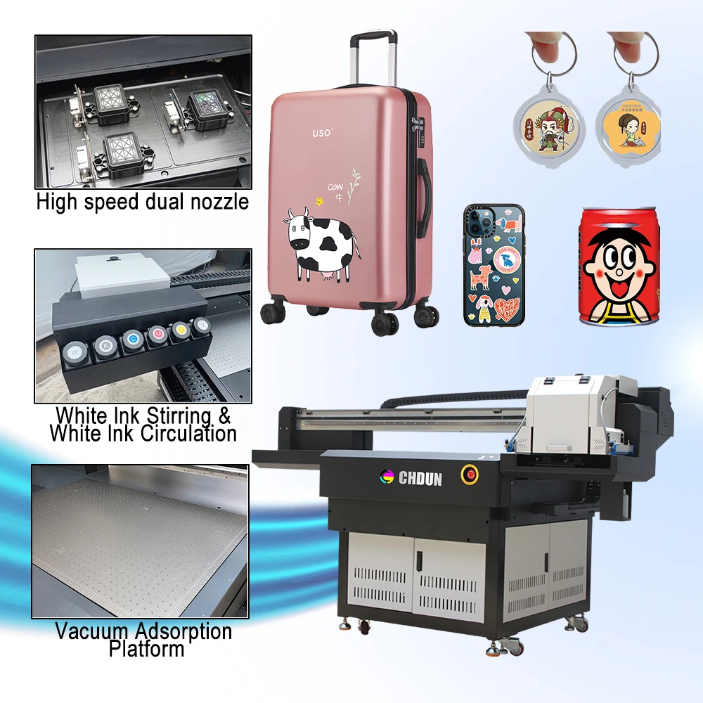 9060 UV Flatbed Printer With 2-3 XP600 Printheads Automatic media height detecting system Souvenir Printing Machine