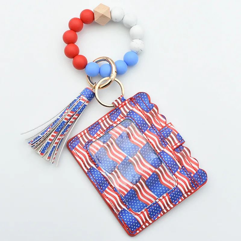 2023 Hot Sale 42 colors Christmas Plaid Strawberry Leopard Keychain Wallet Wristlet Bangle Bracelet Silicone Beads Keychain