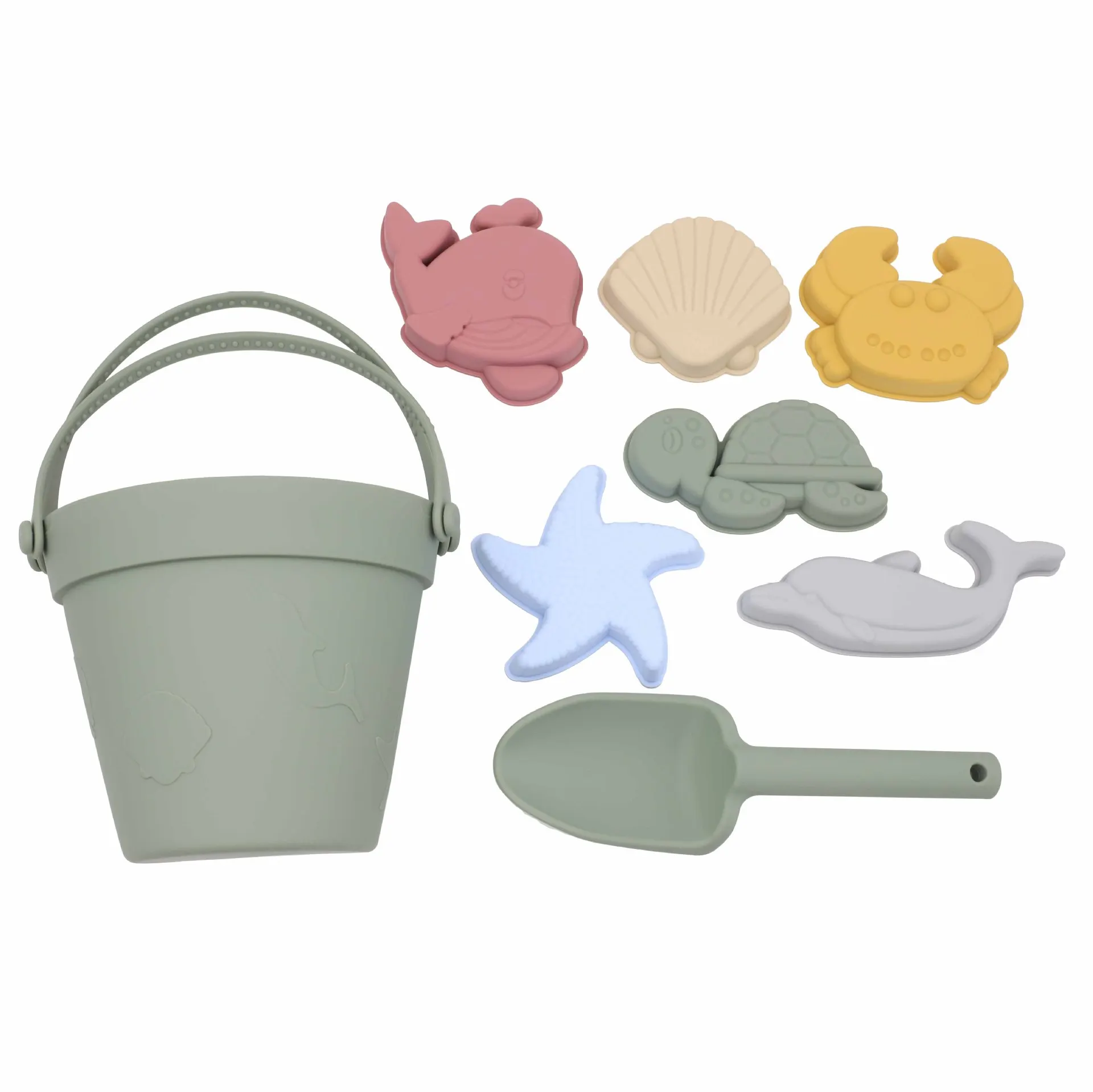 Silicone 3D Marine Theme Beach & Sand Toys Set Outdoor Play for Toddlers-Includes Sand Bucket Molds