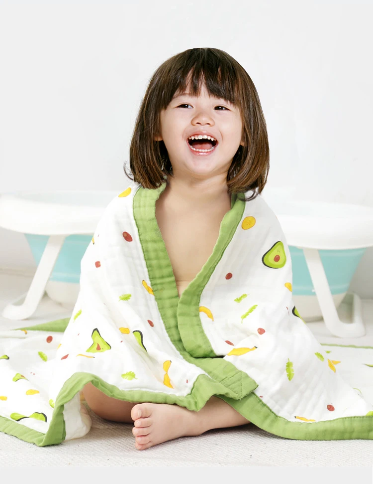 100% Organic Cotton Muslin Gauze Swaddle Baby Bedding 6 Layer Custom Print Muslin Blankets For Babies