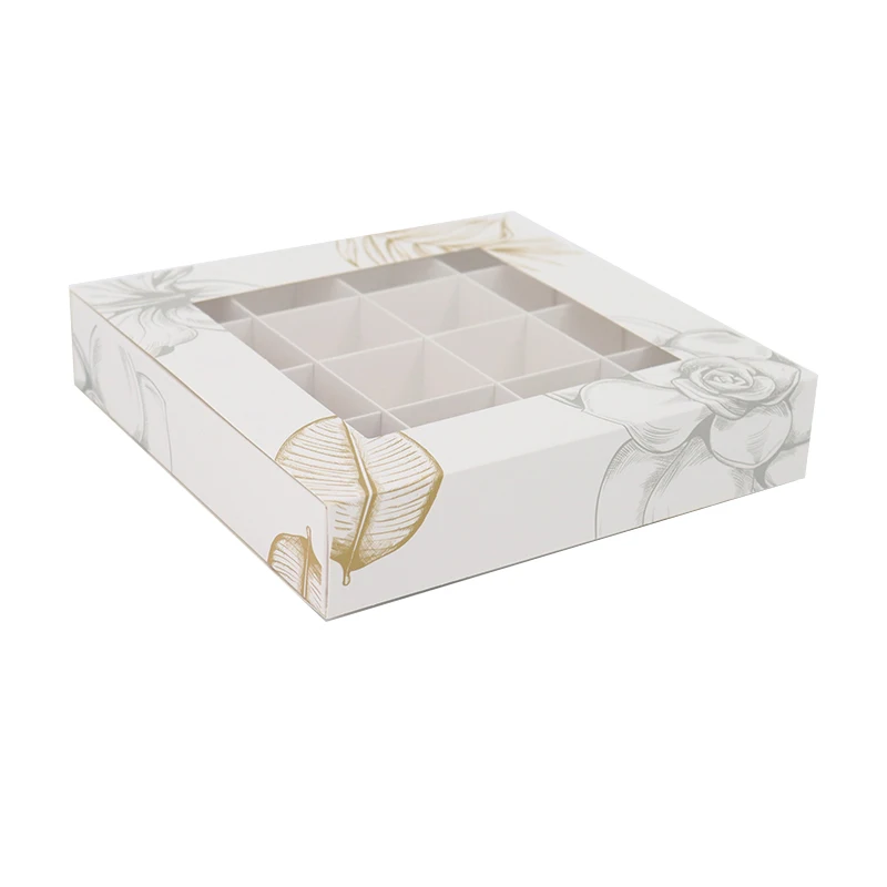Custom Luxury Paper Gift Food Candy Box With Dividers Empty Transparent Chocolate Bonbon Paper Packaging Box With Clear Window