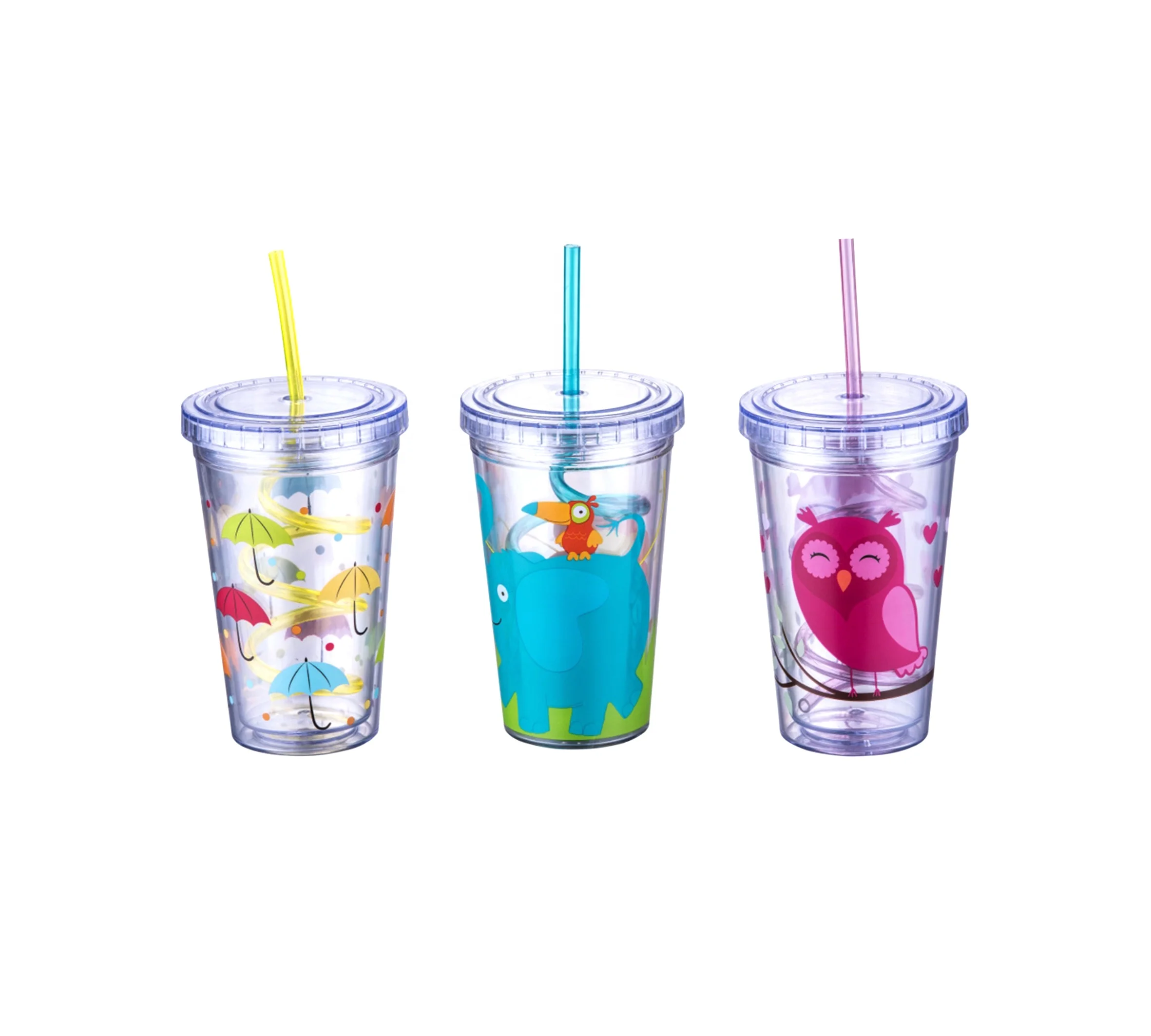 BPA Free 16oz double wall glitter plastic tumbler with straw clear tumbler with straw