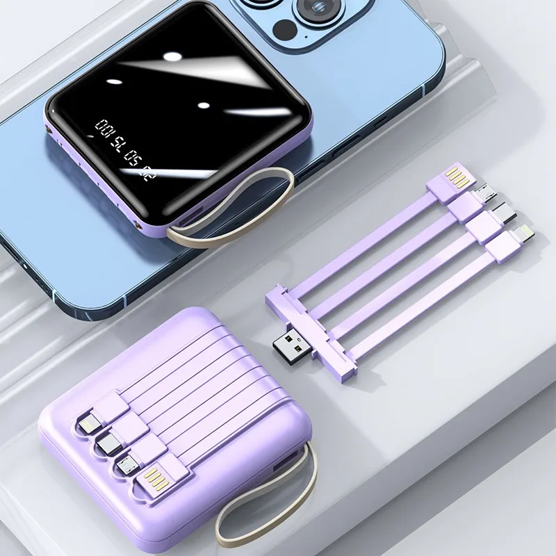 Gift Custom Logo Wireless Power Bank 10000mah 4 Cables Wireless Charger Powerbank For iPhone Android Set