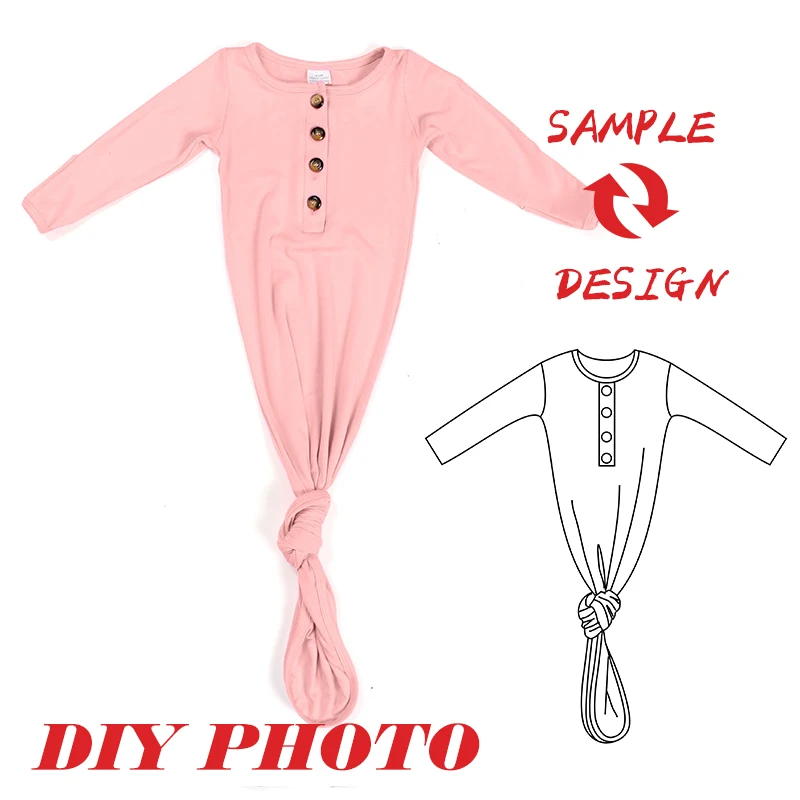 
 Wholesale Newborn Baby Gown Resin Button Infants Sleeping Wear Rayon Knotted Nightgown Custom  