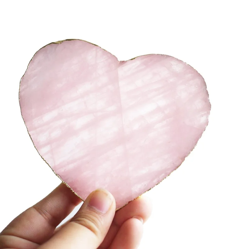
Оптовая продажа, подставка из розового кварца в форме сердца с натуральными краями и кристаллами для украшения чайной чашки 