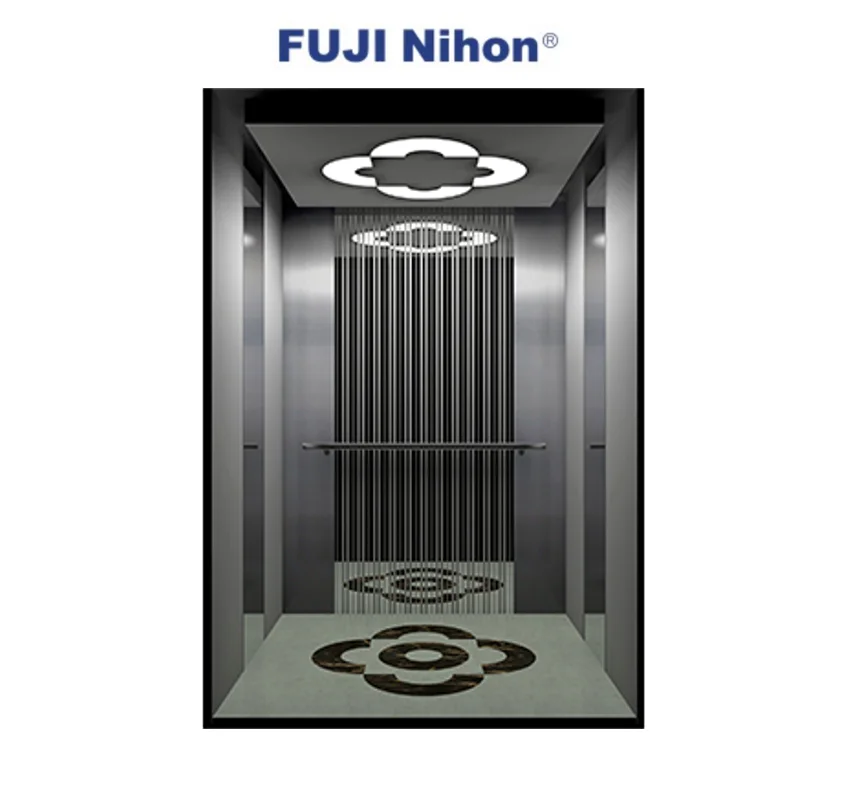 FUJI Brand mirror etching design Cabin Cheap and High Quality 6 8 10 Person Passenger Elevator