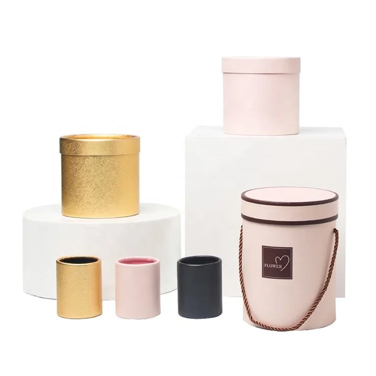 
Beheart Black White Single Rose Gift Handle Lid Paper Bouquet Hug Barrel Gold Pink Mini Round Flower Box 