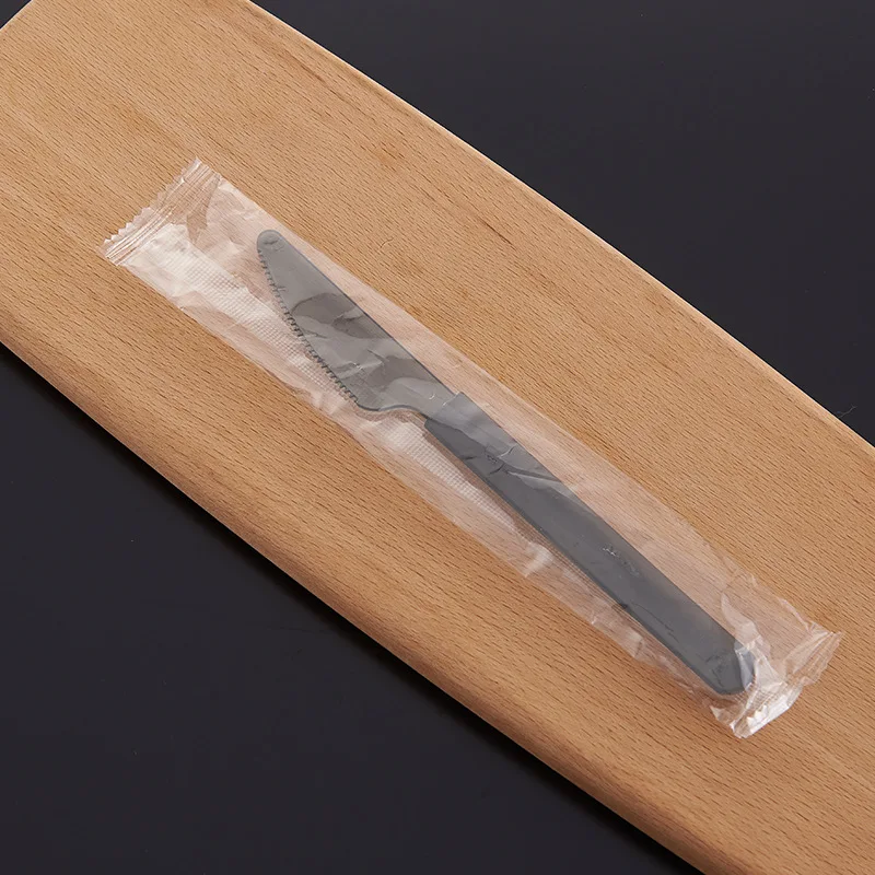 Disposable Black Long Handle Thickened Plastic Cutlery Fork Spoon Translucent