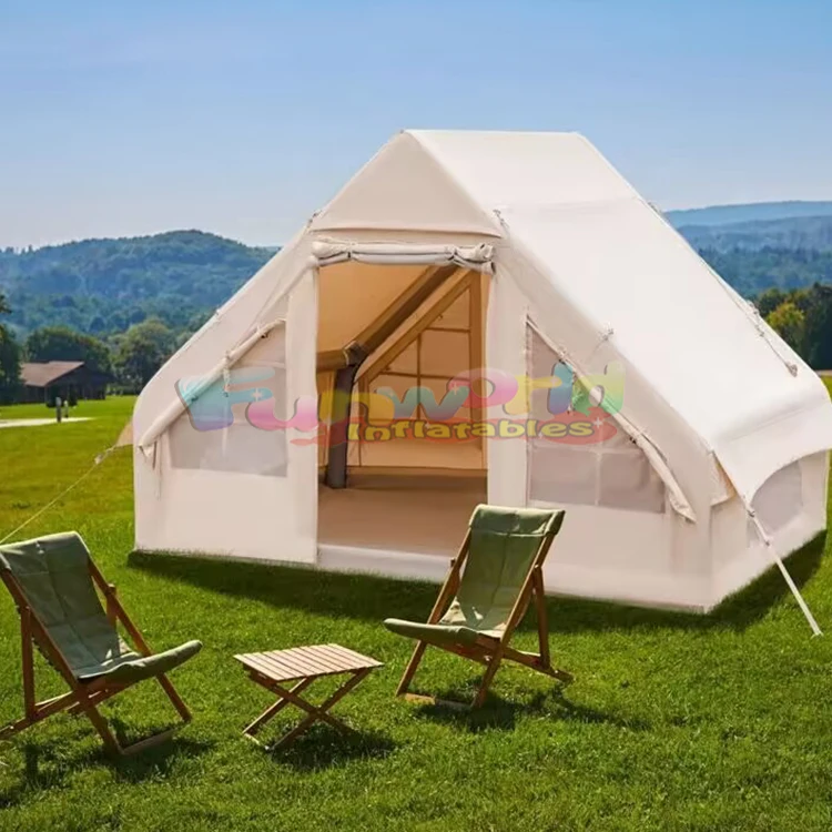 Inflatable camping tent korean style outdoor 4 person double layer house with canopy side