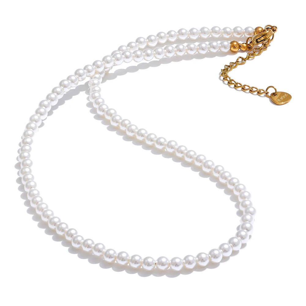 JINYOU 3953 High Quality Simulated Pearls Beaded Handmade Chain Necklace for Women Stainless Steel Elegant Fashion Jewelry