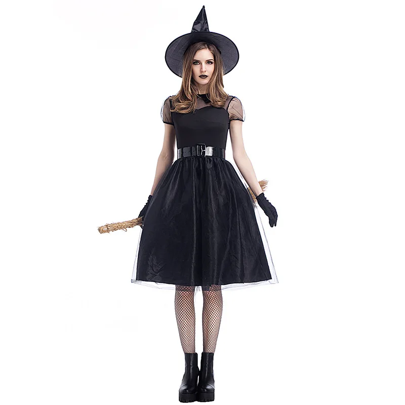 Halloween New Black Yarn Witch Costume Witch Costume Temperament Witch Night Ghost Game Costume