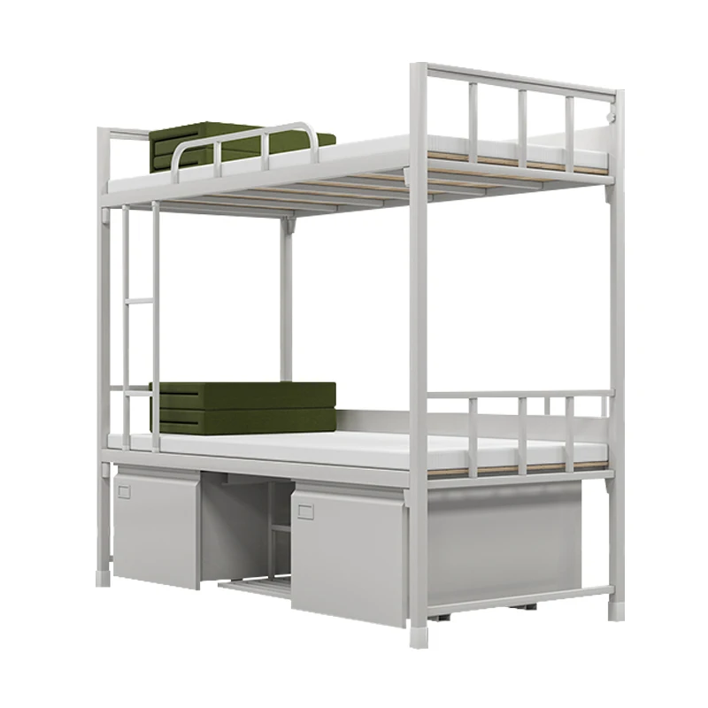 Wholesale Dormitory Double Deck Bed Metal Frame Load Bearing 500kg Adult Full Size Bunk Beds with Stairs Storage Space