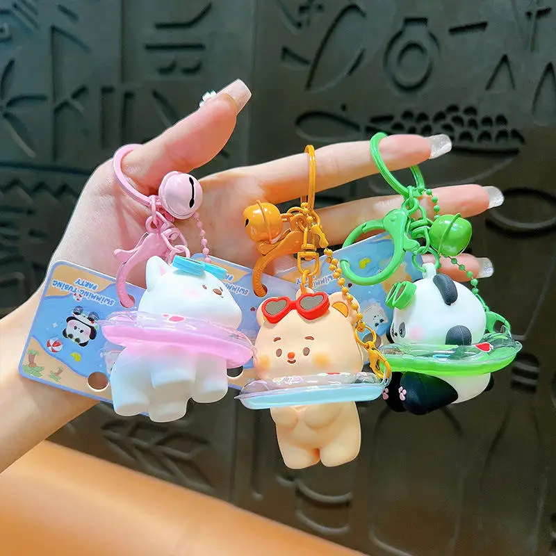 Creative Line Puppy Panda Cartoon swimming ring animal keychain mini toys Silicone bag pendant gift wholesale