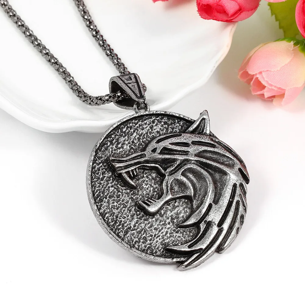 Hot Sale Pendant Wizard Witcher 3 Medallion Pendant Necklace The Wolf Head Necklace U Pick Color Halloween Necklace & Pendants