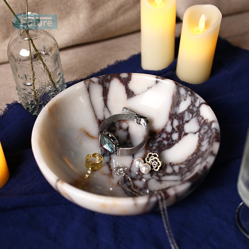 Luxury Marble Decorating Living Room Calacatta Viola Marble Bowl Customized Natural Marble Fruit Bowl For Home Decoration