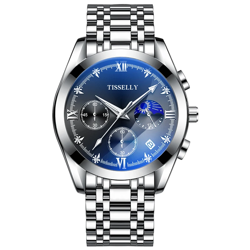 Tisselly T6602(6601) горячая Распродажа Китай Мужские кварцевые часы идеальный сетчатый ремешок водонепроницаемый хронограф винтажные деловые дизайн