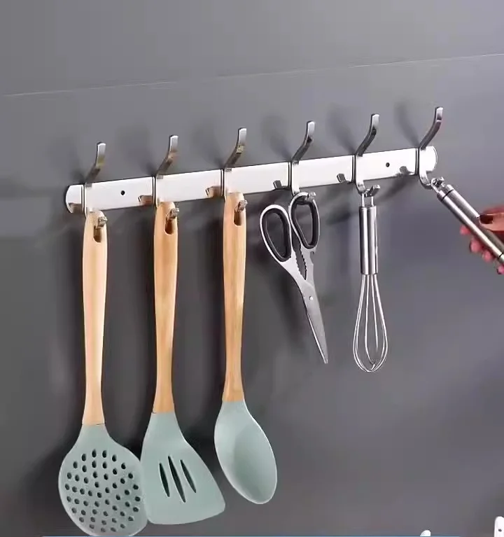 Wholesale Stainless Steel  Hangers Rack Metal Ceiling Coat Rack 5Hooks Wall Mounted Rack For Home Kitchen Organization