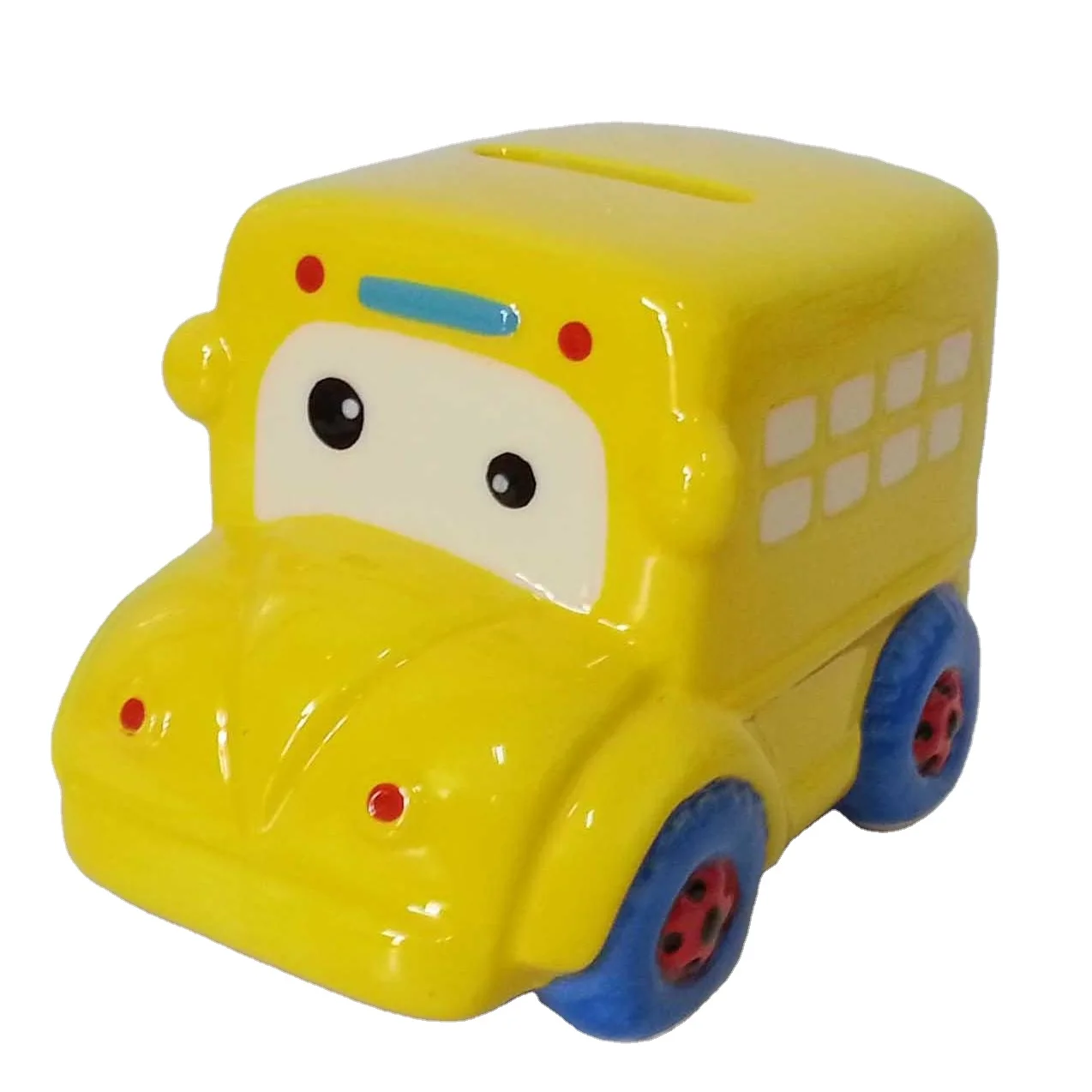 Newest Popular Cute Ceramic Piggy Bank Money Yellow Car Saving Box Coin Bank for Kids