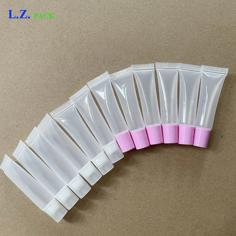 LZ Pack Stock 100pcs Empty Lip Balm Tube 5ml Clear Pink Green Custom Logo Small Lipgloss Squeeze Tubes