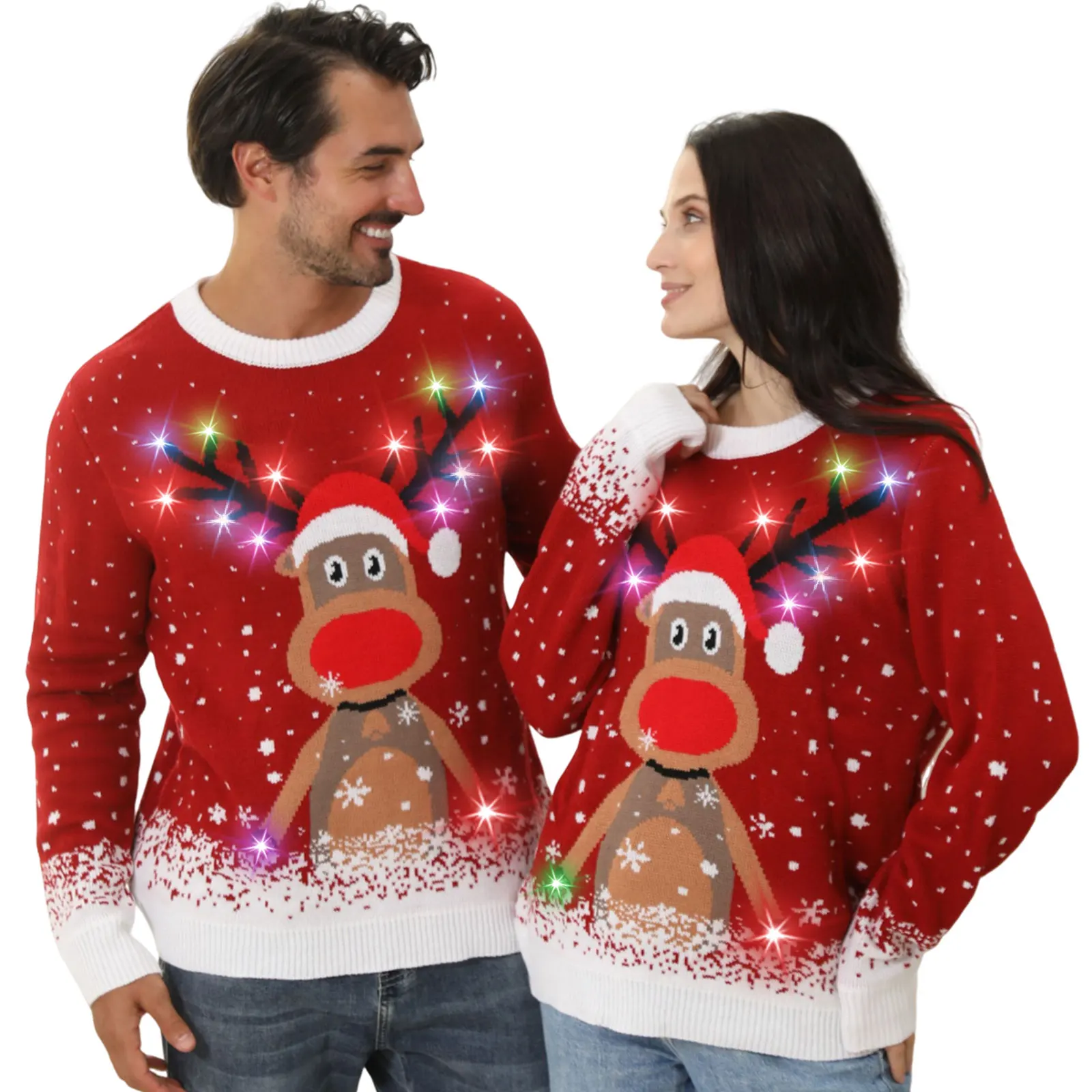 Factory Customized High Quality Christmas Light-up LED Knitted Ugly Sweater for Women Man
