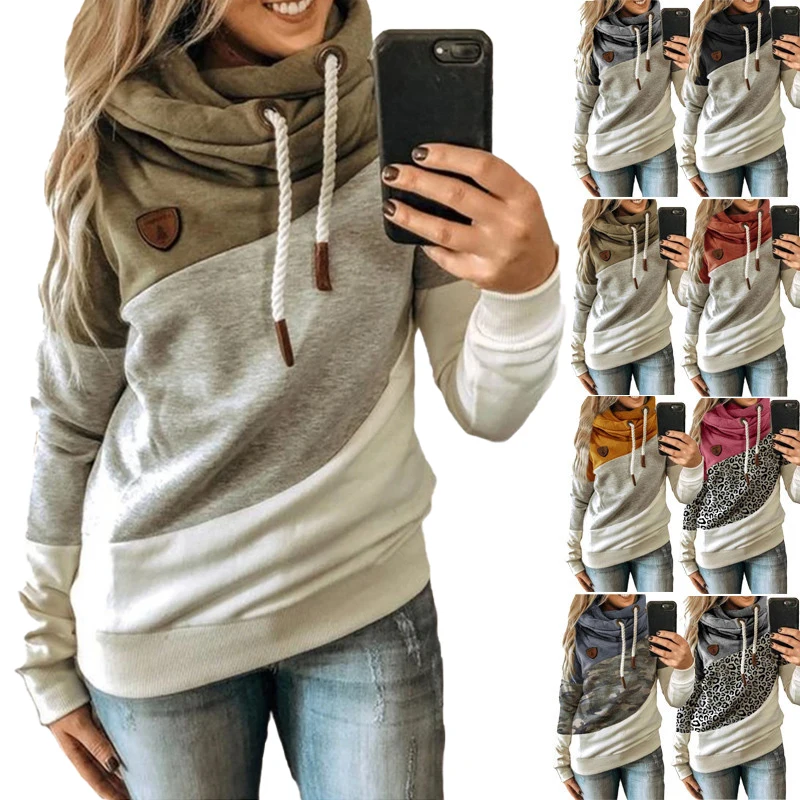 Autumn And Winter Stitching Casual Loose Thick Plush Mid-length Ladies Sports Hoodie
