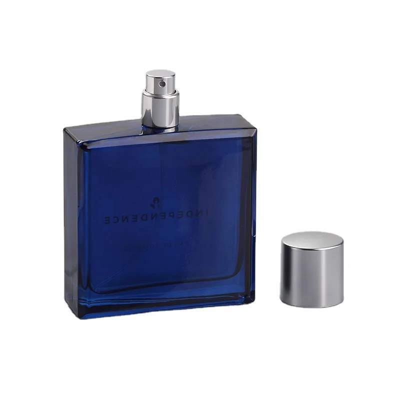 Wholesale Screen Printing luxury Square Empty 100ml Spray Blue Glass Men Perfume Bottle