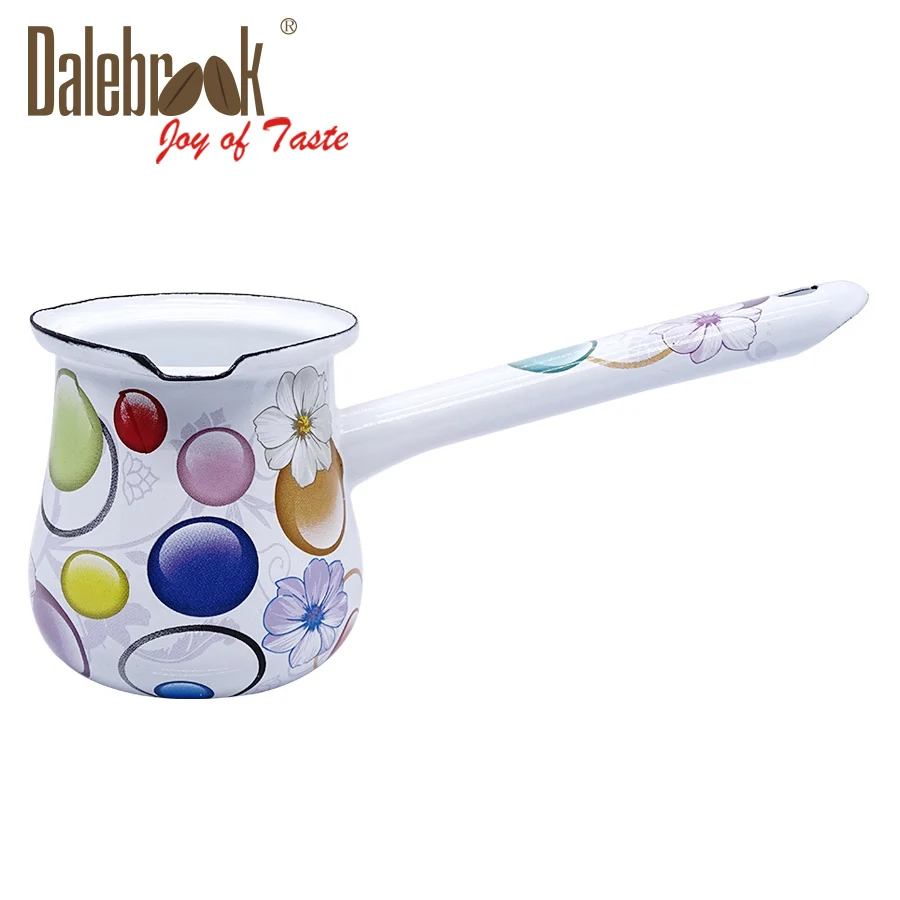 
Dalebrook Turkish Arabic coffee pot Greek Cezve Ibrik Enamel Ceramic Coffee Mug Colorful Dots Tea Milk Pot Cookware Set 