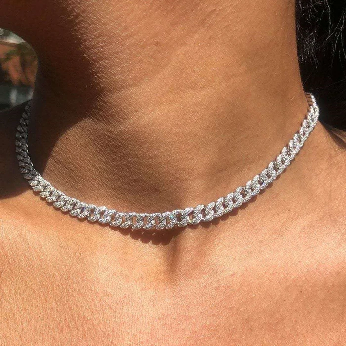 925 Sterling Silver 6mm Miami Cuban Chain Bracelet Iced Out Bling Hip Hop Moissanite Diamond Prong Cuban Link Chain Necklace