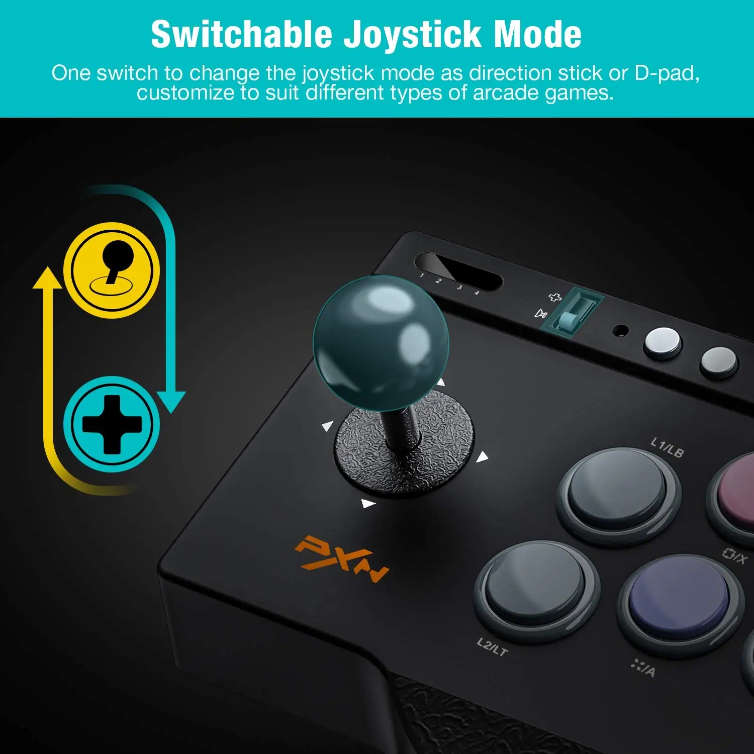 PXN 0082 vibration 8-way turbo arcade game stick for ps4, xbox one, xbox series, switch, pc