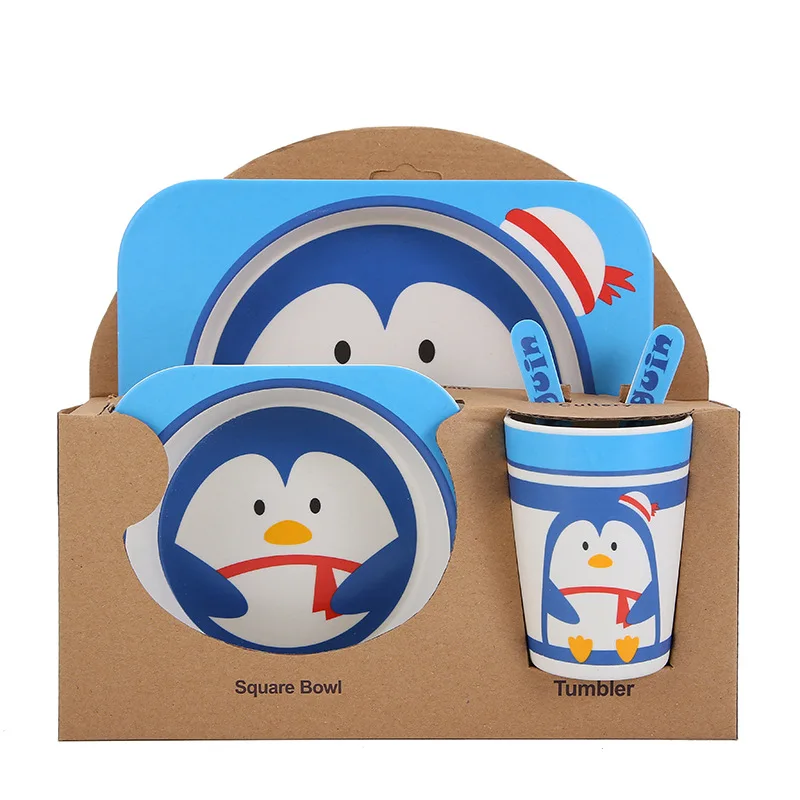 Cute cartoon BPA free bamboo fiber melamine children kids dinnerware set dinner plate tableware set