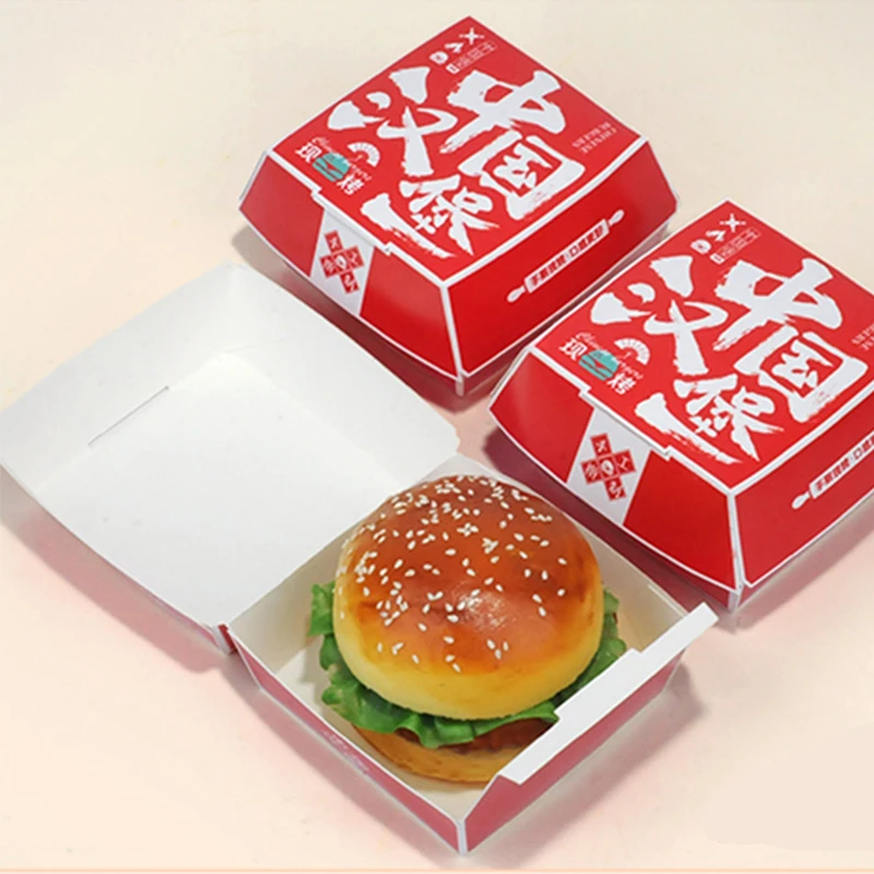 Flexography custom burger and fries box chicken wing packaging box pink color mini small craft burger paper box