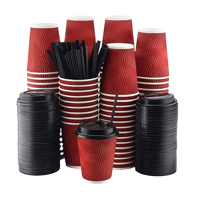 Wuhan Green Treasure Industry Coffee Paper cup Custom LOGO Full Printing Ripple Wall Match Lid Well Hot Sale