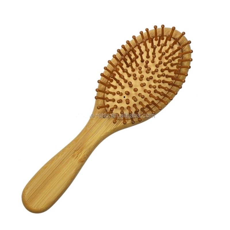 Custom Logo Bamboo Hair Brush Rat Tail Comb For Men Women Natural Detangling Paddle Hairbrush Make Hair Smooth Massage Scalp