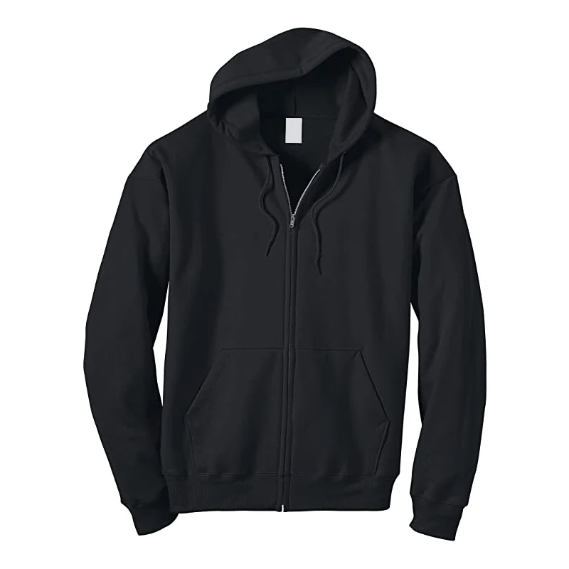 Custom OEM High Quality Premium Men Unisex Black Cotton Zipper Plain  Full Zip Up hoodie