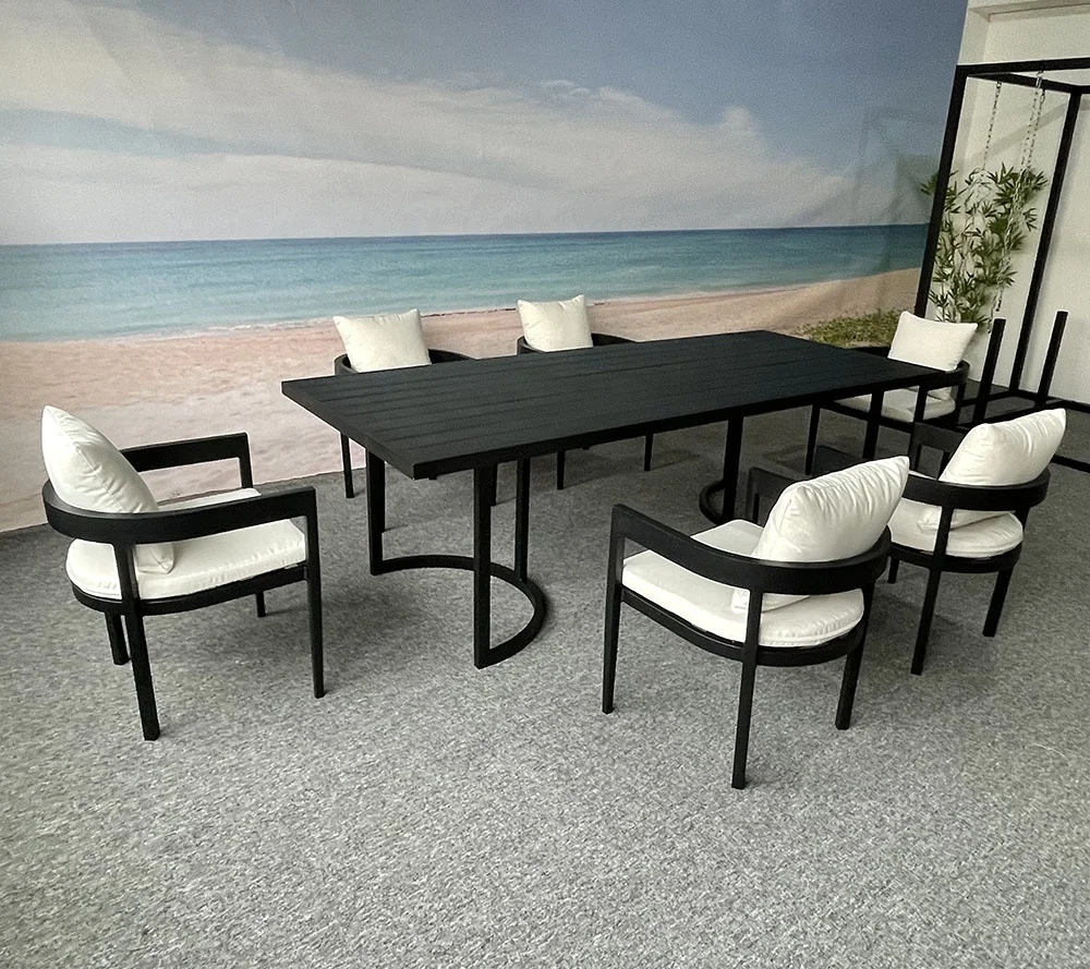 Luxury metal legs dining table chairs garden sets outdoor furniture patio 6 seats dining table
