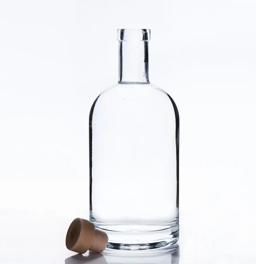 200ml 500ml 750ml 1000ml transparent round empty glass liquor wine Whisky Vodka tequila bottle with sealed cork lid