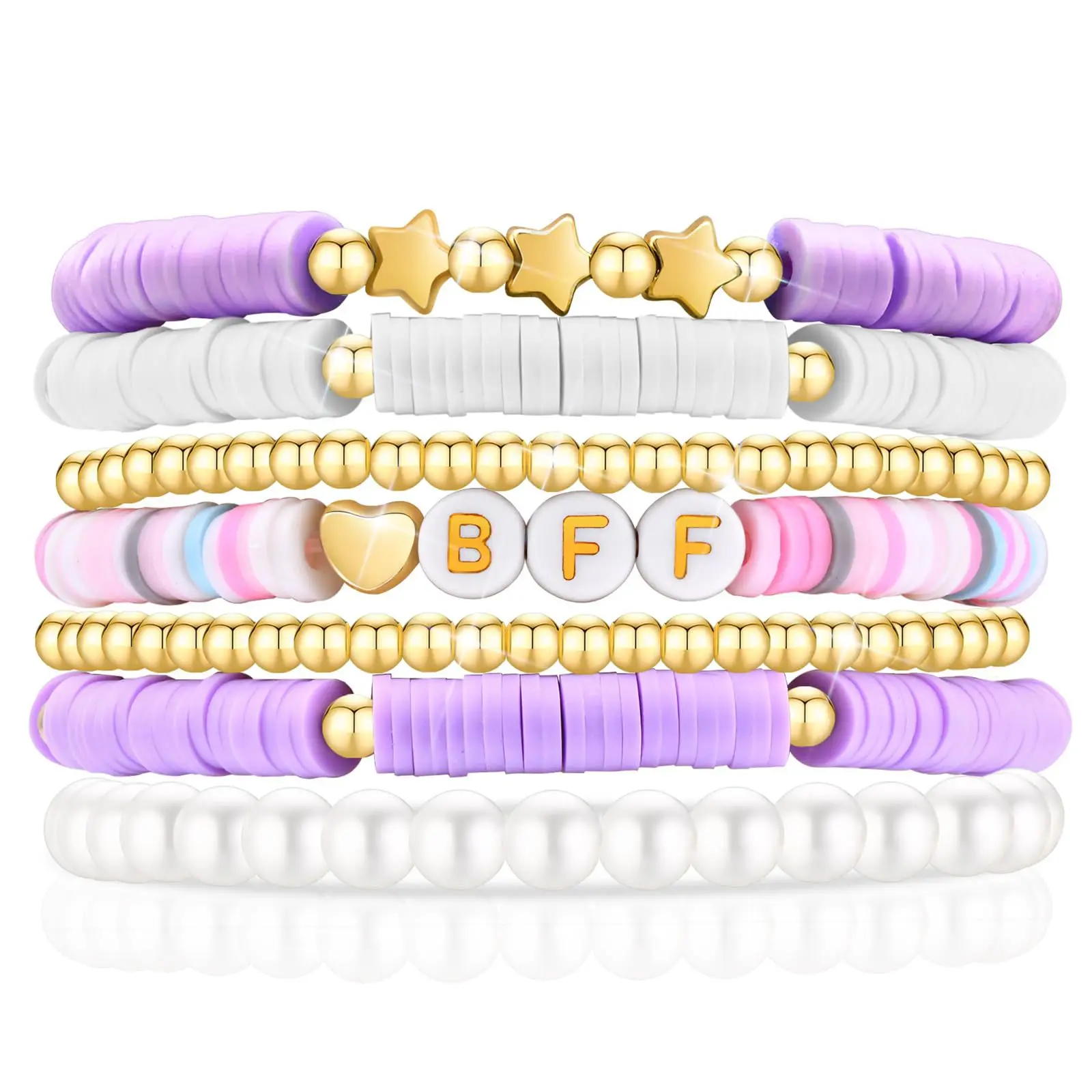 Soft Ceramic Pearl Bracelet Colored Clay Bead Love Gold Bead Star LOVE Letter Bracelet Set