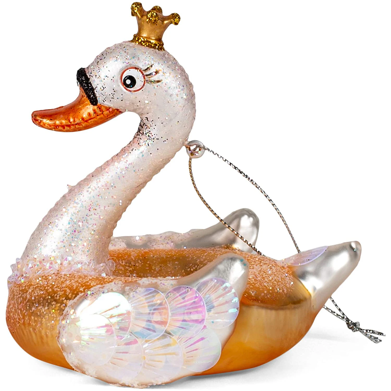 Hot Sale Mini Glass Decorative Swan Swimming Circle Painted Ornament For Christmas Tree Ornament Eco-friendly