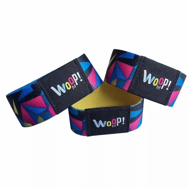 Promotional item Cheap Woven rfid fabric bracelet wristband custom polyester festival elastic pulsera wrist band with logo