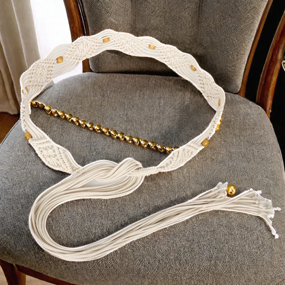 New Fashion Ladies Woven Wide Belt National Style Long Knot Bohemia Joker Decorative Waist Rope Knitted Belts