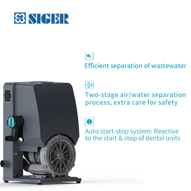 CE Approved siger medical VC80+ portable dental suction Auto start-stop system air/water separate dental cart suction compressor