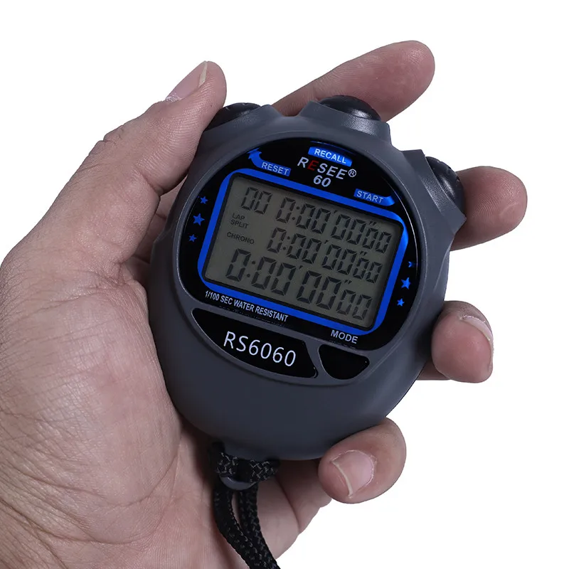 Resee Profesional Digital Stopwatch Timer 60  Lap Memory Stop Watch Three Rows Display Swimming Waterproof Stopwatch for Running