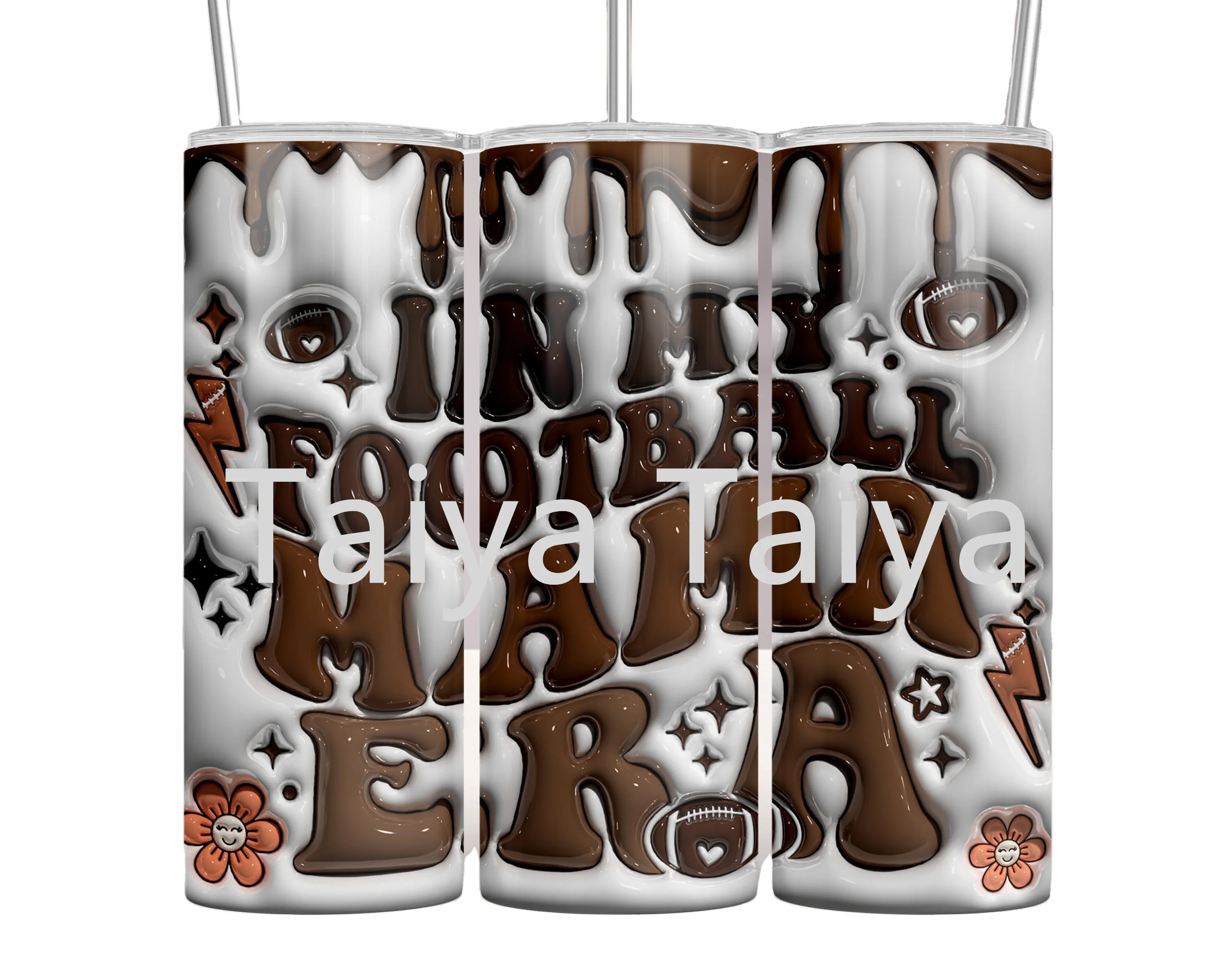 2024 Large Capacity 3D Inflated Puffy 40oz mama football flower tumbler with handle cup double layer cup