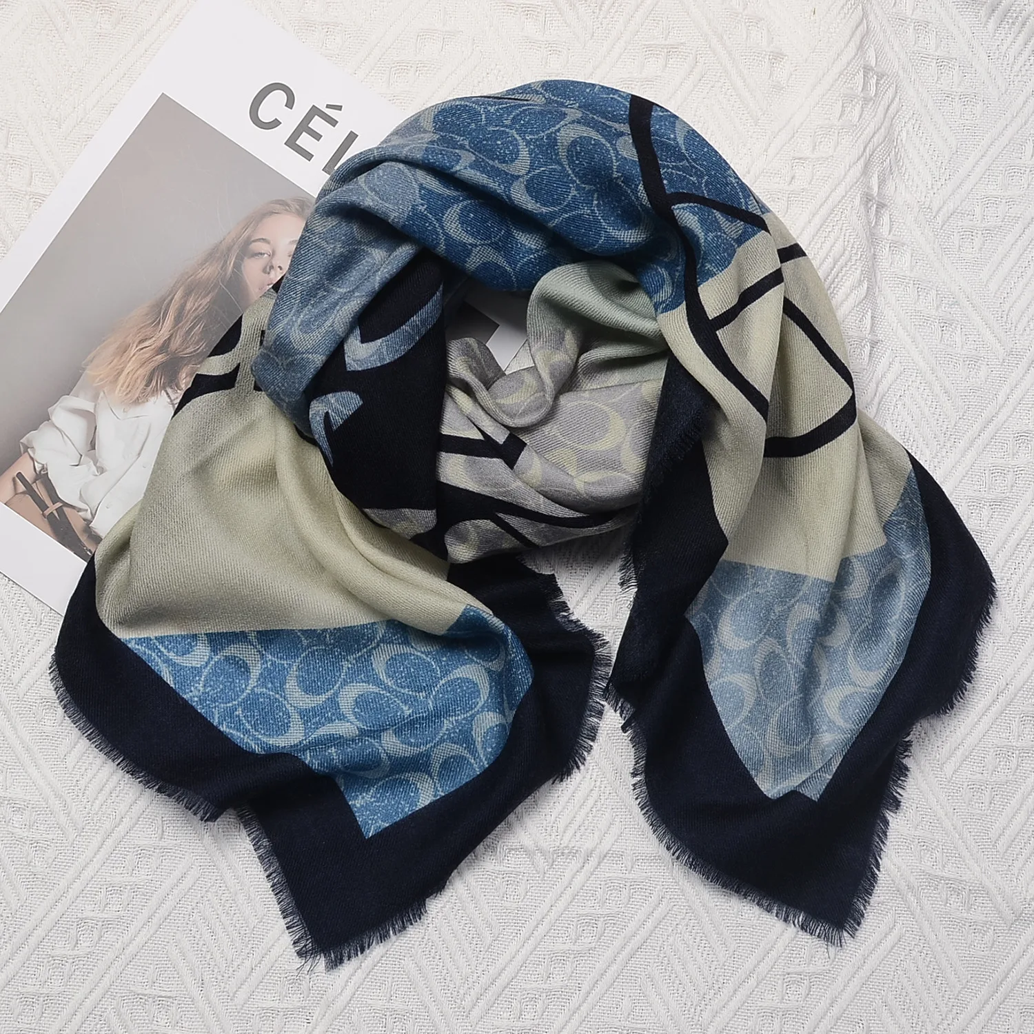 Printed wool  female Muslim scarf Baotou scarf tooth edge Muslim headscarf digital printed square scarf
