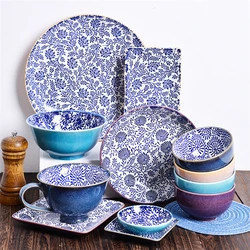 Multiple Sizes terracotta Ceramic Bowl Dinner Plate Square Dish retro Tableware Suit dinnerware sets wholesale turkish market