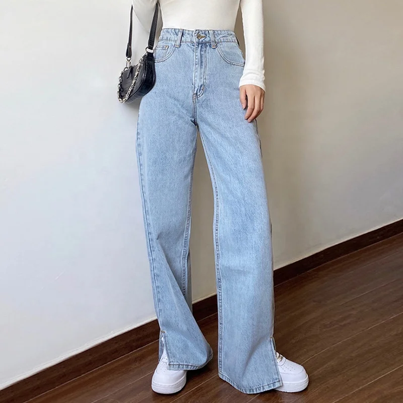 NVFelix Multi-color Baggy Fit Denim Pants Slit Wide Leg Jean Trousers Fashion Loose Split Jeans Boyfriend For Woman